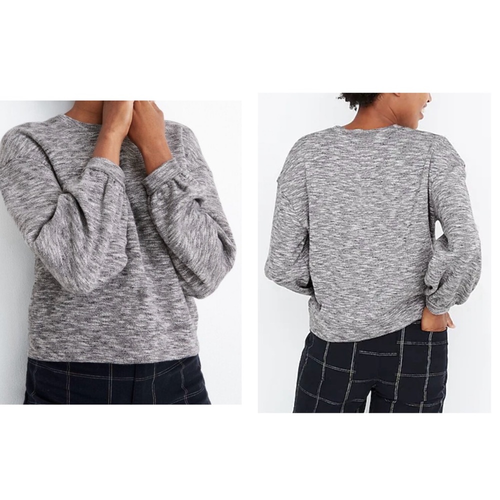 NEW Madewell Textured Balloon Sleeve Crew Neck Gray Sweatshirt Size Small